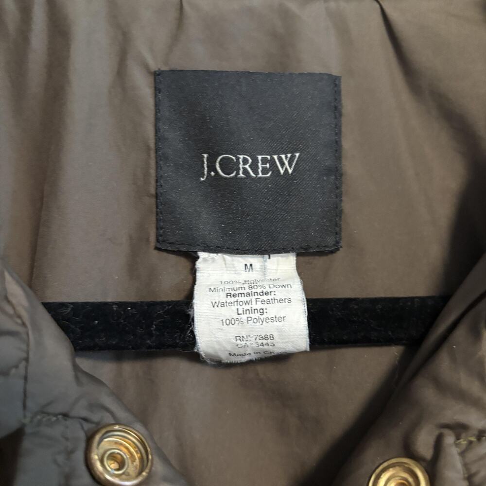 J Crew Jacket Womens Size Medium Green Quilted Down Snap Pockets Mid Length Coat - Picture 10 of 14